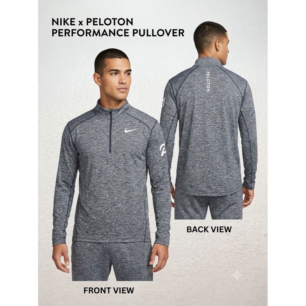 Nike Men Medium Dri-FIT Peloton 1/4 Zip Pullover Heather Blue Gray Heathered